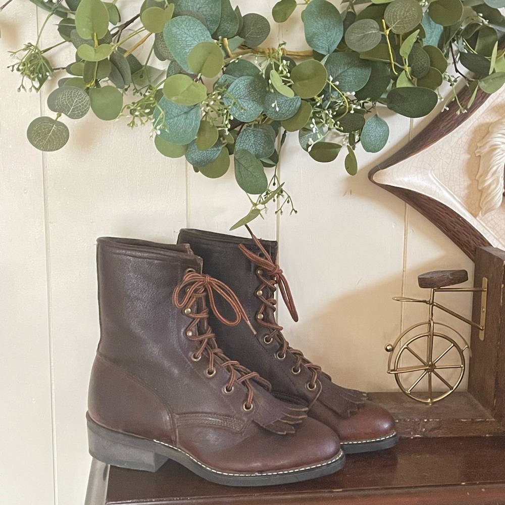 Laredo women’s 7 leather kiltie packer equestrian boots Vulcan sole chores work